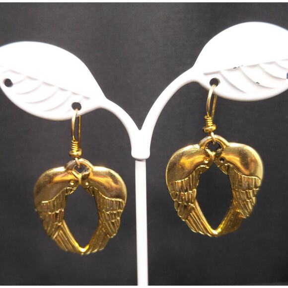 Laurel Burch Song Sparrows Earrings Gold Plated Birds Heart Shape 1980s Vintage - Picture 2 of 10